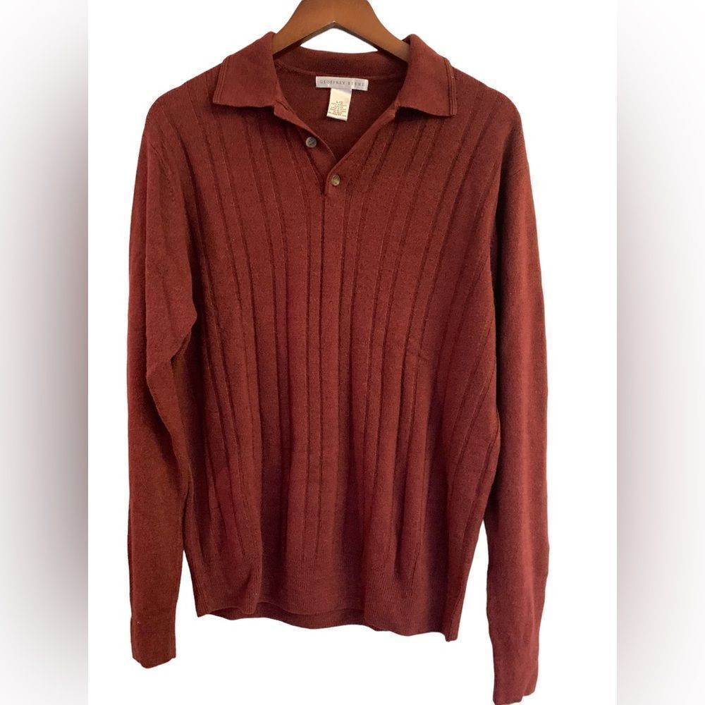 Geoffrey Beene Mens Lightweight Collared Pullover Sweater Three Button Placket L